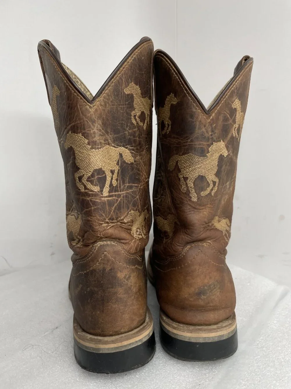 Smoky Mountain Leather Western Cowboy Brown Horse Embroidered Boots Kids Boys 5